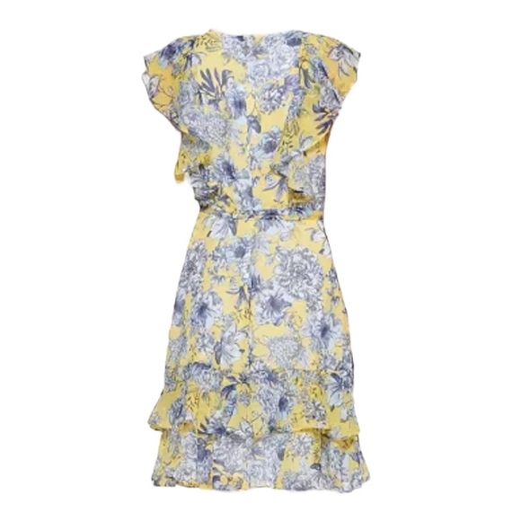 Tommy Hilfiger Flutter-Sleeve Chiffon fit & flare dress Floral Yellow Dress Sz 4 - Picture 3 of 6